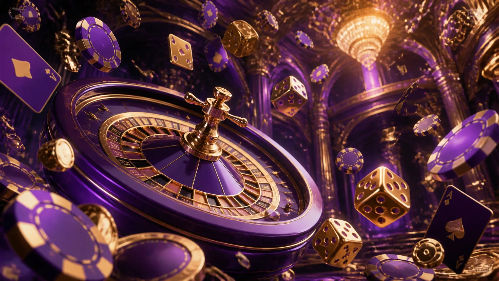Futuristic casino hero banner featuring glowing elements and holographic aesthetics in a 16:9 aspect ratio.